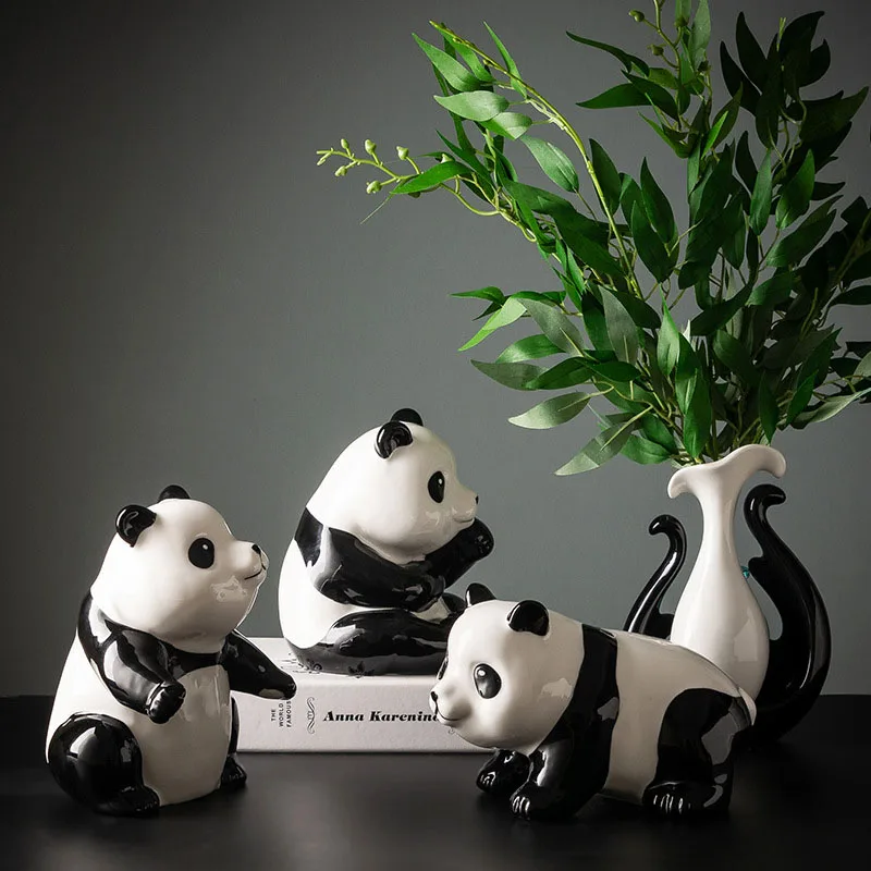 Китайская ретро-Статуэтка панды скульптура в виде животного аксессуары для