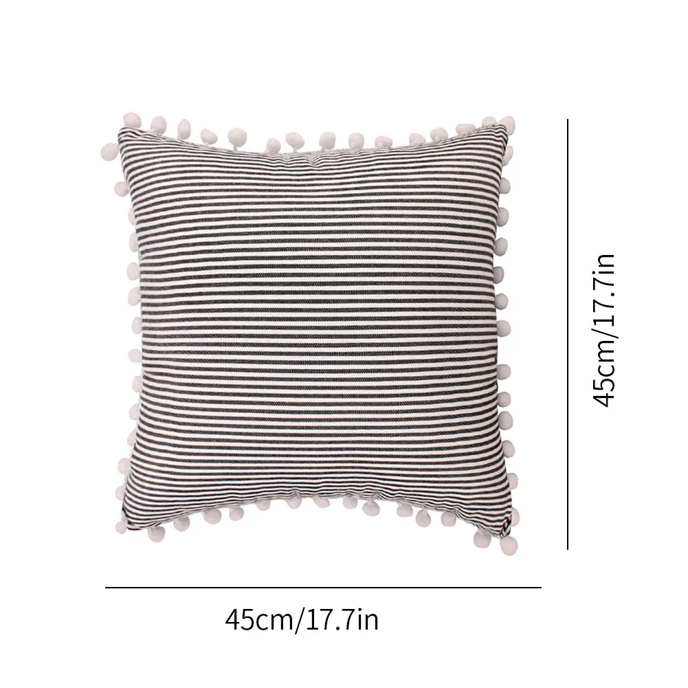 

Cushion Cover Square Striped Bedroom Sofa Throw Pillow Case Pom Poms 45x45cm Seat Cushion Cover Pillowcase Home Textile Product