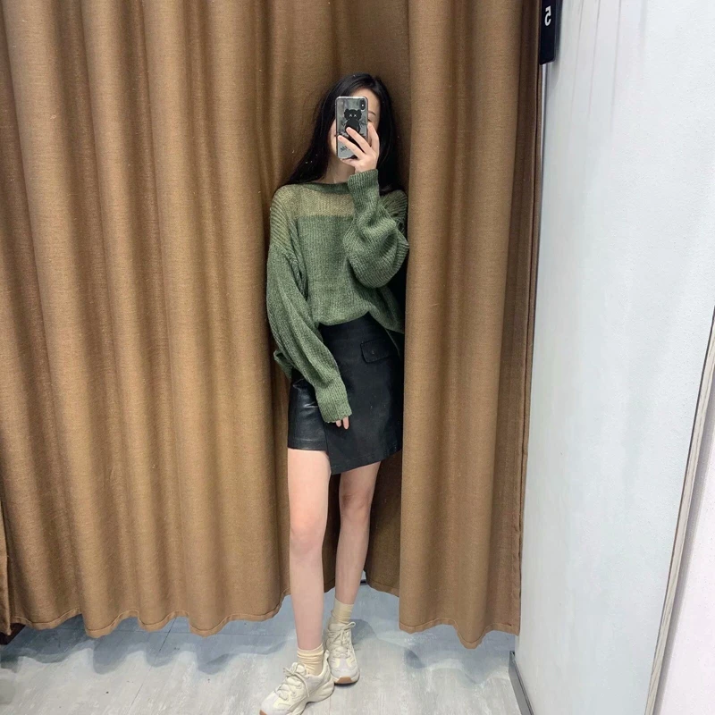 Женский свободный пуловер PUWD осенне-зимний с рукавами-фонариками трикотажная