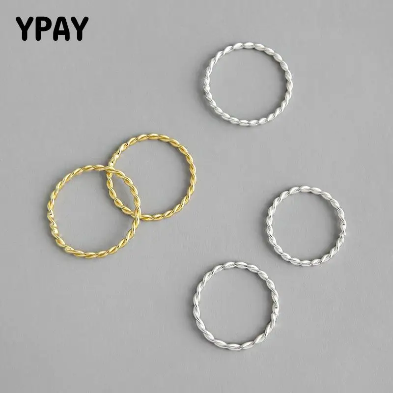 

YPAY Genuine 925 Sterling Silver Rings for Women Girls Korean Simple INS Minimalist Twist Finger Ring Fine Party Jewelry YMR880