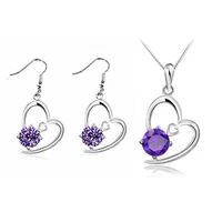 silver plated grade zircon true love heart jewelry sets fashion necklaces and earrings