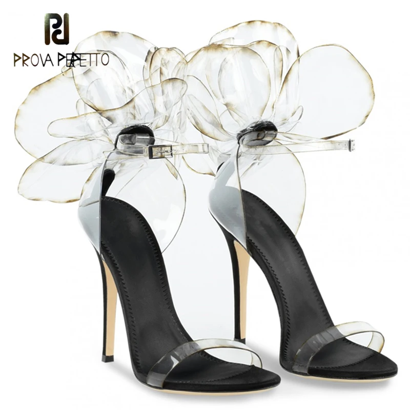 

Three-dimensional Transparent Flower Banquet High-heeled Shoes Female Round Toe Stiletto Bag with A Date Show Buckle Sandals