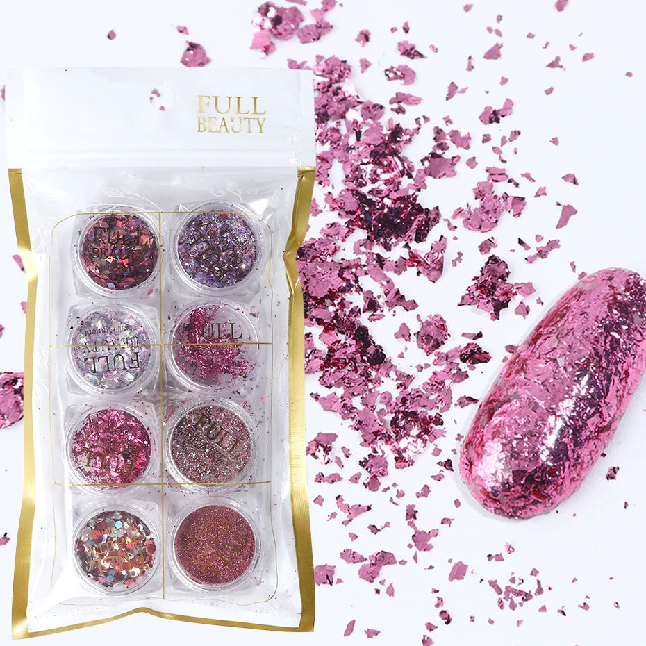 8 шт. розовое золото ногтей блеск хлопья полировка хром порошок пигмент с