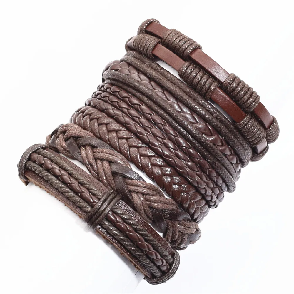 Мужской плетеный браслет ручной работы из натуральной кожи в стиле панк