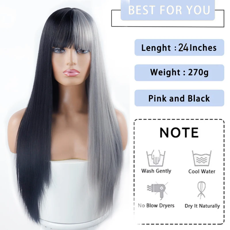 Linghang Gray and Black Wig Long Straight hair Cosplay Wig Two Tone Ombre Color Women Synthetic Hair Wigs Linghang Gray and Black Wig Long Straight hair Cosplay Wig Two Tone Ombre Color Women Synthetic Hair Wigs
