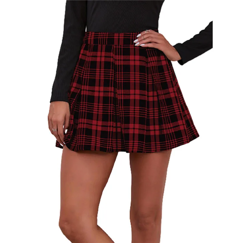 

Женская юбка с завышенной талией, плиссированные мини-юбки в клетку с принтом; Пикантное Плиссированное юбки Летний Лидер продаж грузовой ю...