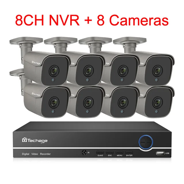 Techage 8CH 5MP POE NVR система безопасности камеры H.265 двухсторонняя аудио запись ip-камера внутренняя и наружная система видеонаблюдения комплект видеонаблюдения - Цвет: 8CH NVR 8 Cameras