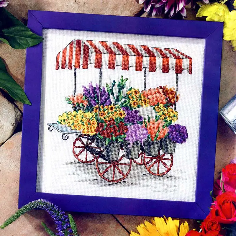 

"Flowers" Cartoon Counted cross stitch kit 14ct 11ct printed fabric canvas embroidery DIY needlework High Quality FishXX