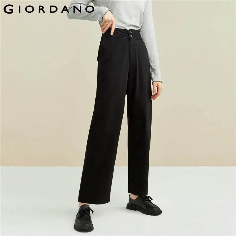 

Giordano Women Pants Stretchy High-rise Wide Leg Pants Zip Fly Mulit-Pocket Soild Stretchy Casual Pants 05411072