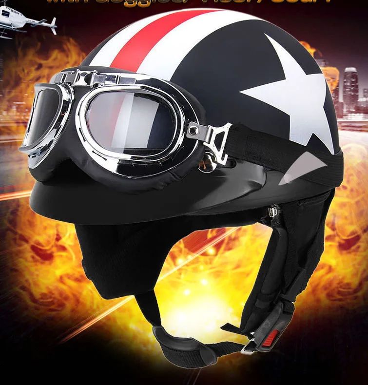 

Motorcycle Helmet Half Open Face with Goggle Flexible Visor and Soft Scarf for Intercomunicador Moto Bike Scooter Touring Helmet