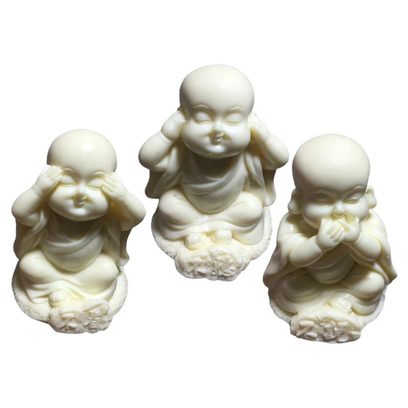 Cute Meditating Monks Figurines Statue Tea Pet Desktop Ornament 3 Baby Statues Crafts Zen Sculpture Home Décor | Дом и сад
