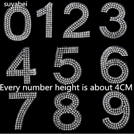 

10pc number Pointback hot fix rhinestone motif iron on crystal transfers design rhinestones fix patches for shirt bag shoes