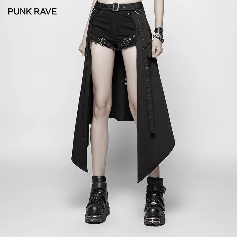 Женская юбка в стиле панк-рейв черная неэластичная тканевая Харадзюку для