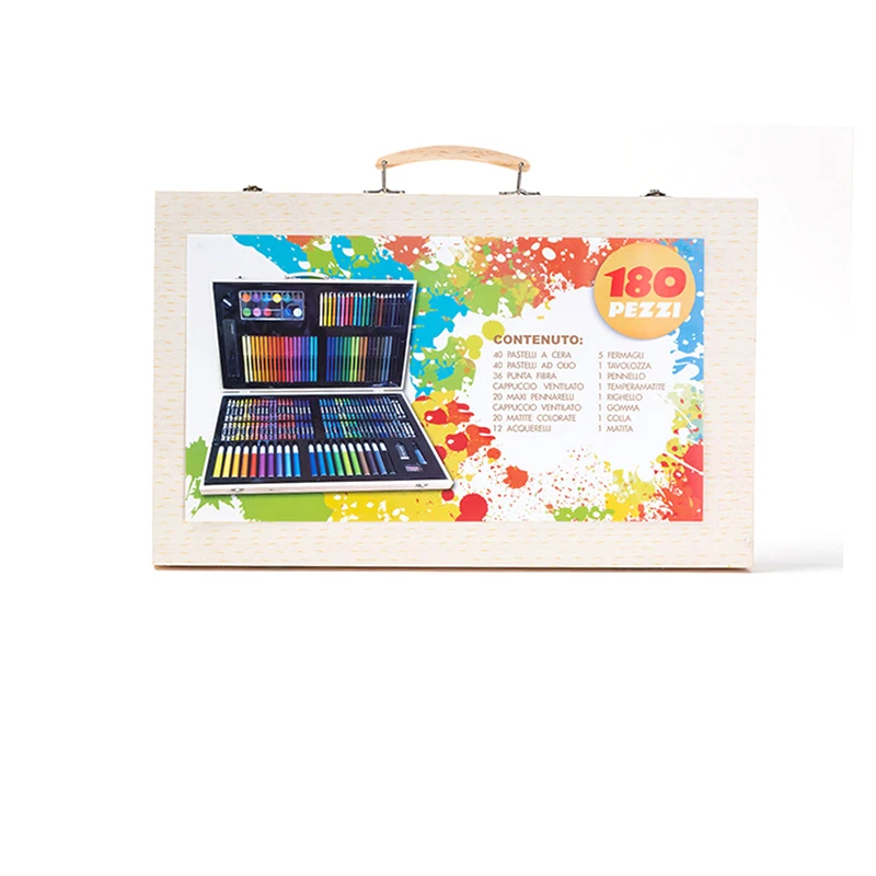 180PCS/set Art Painting Set with Wooden Box Children's Drawing Watercolor Brush Colored Pencil Marker Crayon | Канцтовары для