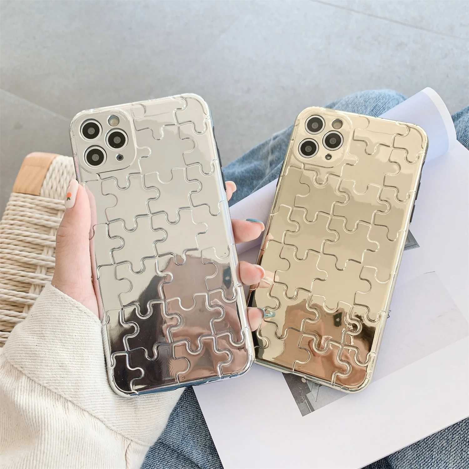 Роскошный зеркальный чехол Rich Luxury для iPhone 11, 6, 7, 8 Plus, XR, 11Pro Max, однотонный чехол X IMD Puzzle Phone Shell.