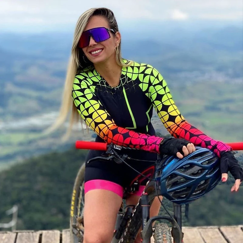 Женский триатлонный комбинезон Велоспорт обезьяна с длинным рукавом Bicyle Джерси