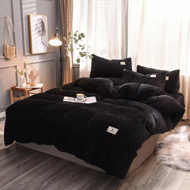 Новый волшебный бархатный флисовый комплект постельного белья 4 шт. полосатый