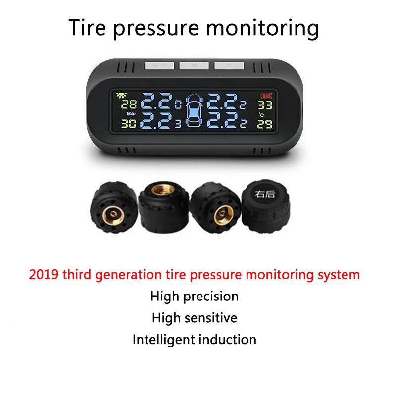 Solar TPMS Car intelligent Tire Pressure Alarm Monitor System Tyre Sensor Temperature Alert Concealed tire pressure monitoring | Автомобили
