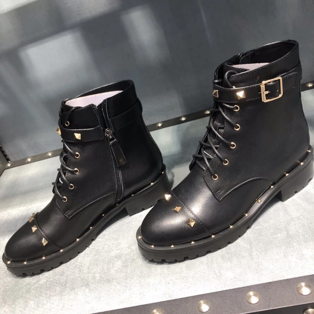 Новые модные черные женские ботильоны из натуральной кожи осенне-зимние ботинки