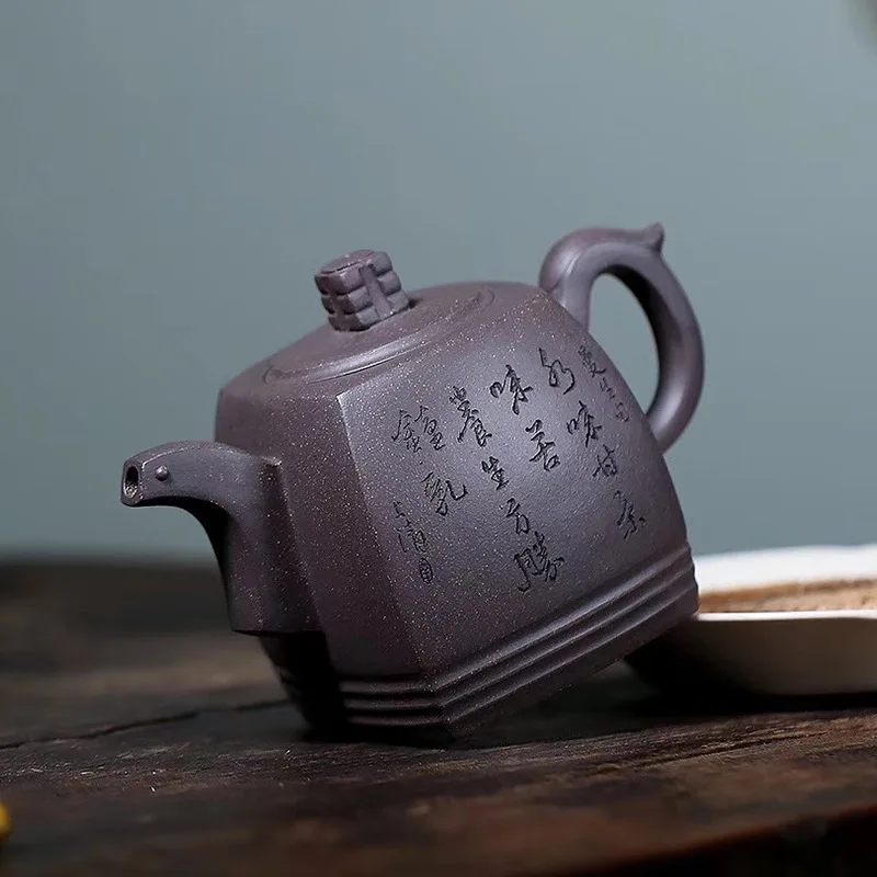 

Yixing Zisha teapot raw ore green plaster sapphire square teapot Kung Fu teapot handmade Square teapot