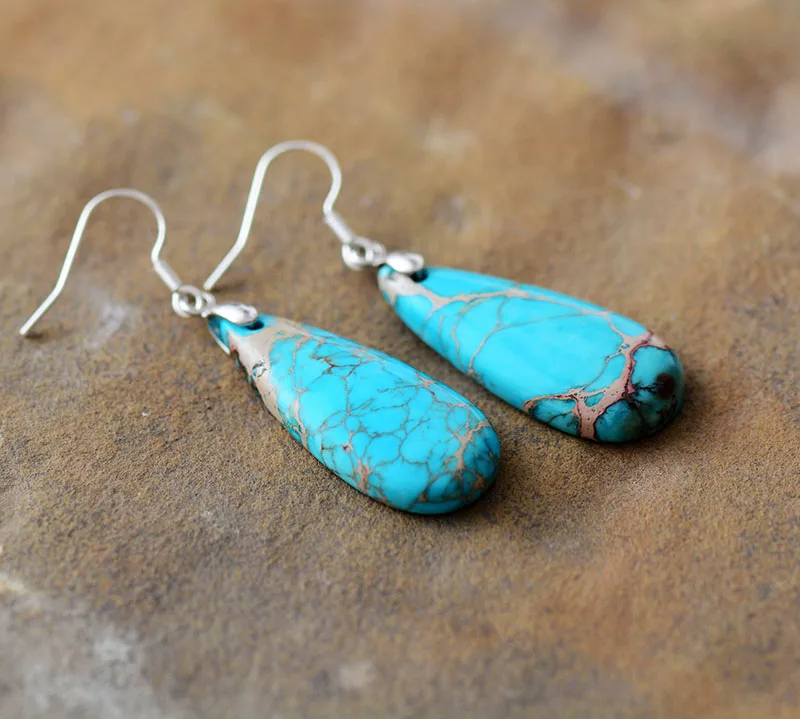 Women Luxury Earrings Natural Stones Teardrop Dangle Designer Elegant US European Jewelry Dropshipping | Украшения и аксессуары