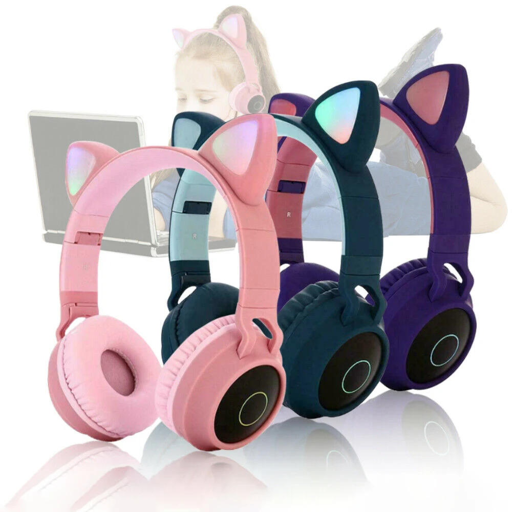 

Wireless LED Cat Ear Noise Cancelling Headphones Bluetooth 5.0 Young People Kids Headset Support TF Card 3.5mm Plug With Mic