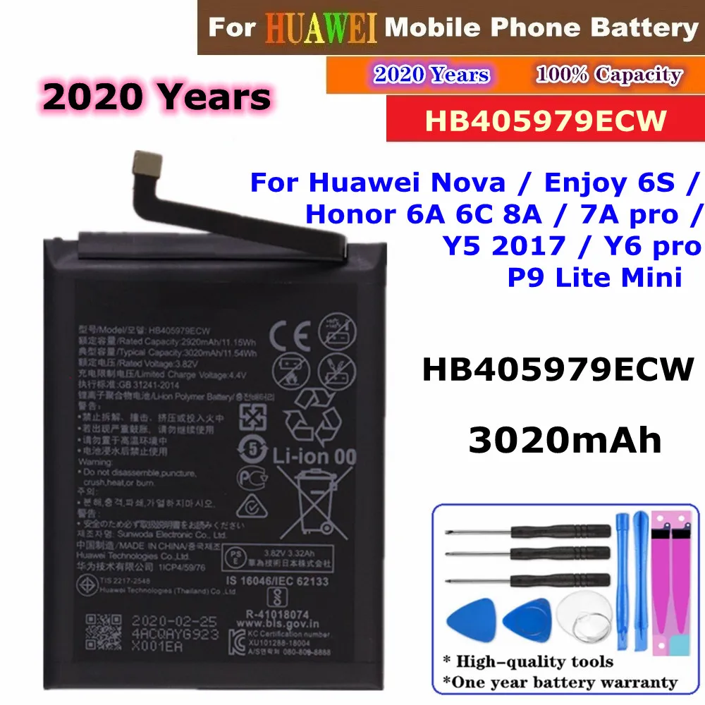 

HB405979ECW Battery For Huawei P9 Lite Mini Nova Enjoy 6S Honor 6A 6C 7A/7A Pro 7S 8A Y5 Y6/Y6 Pro 2017 Phone Battery 3020mAh