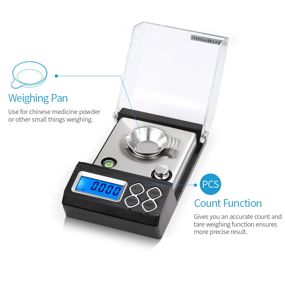 

20g 30g 50g 0.001g Precision Portable Electronic Jewelry Scales Gold Germ Balance 0.001g Digital Counting Carat Milligram Scale