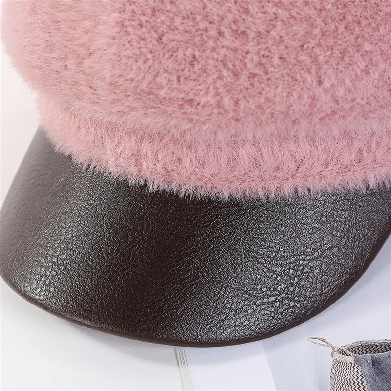 Женская шапка с козырьком USPOP Толстая теплая из норкового бархата восьмиугольным