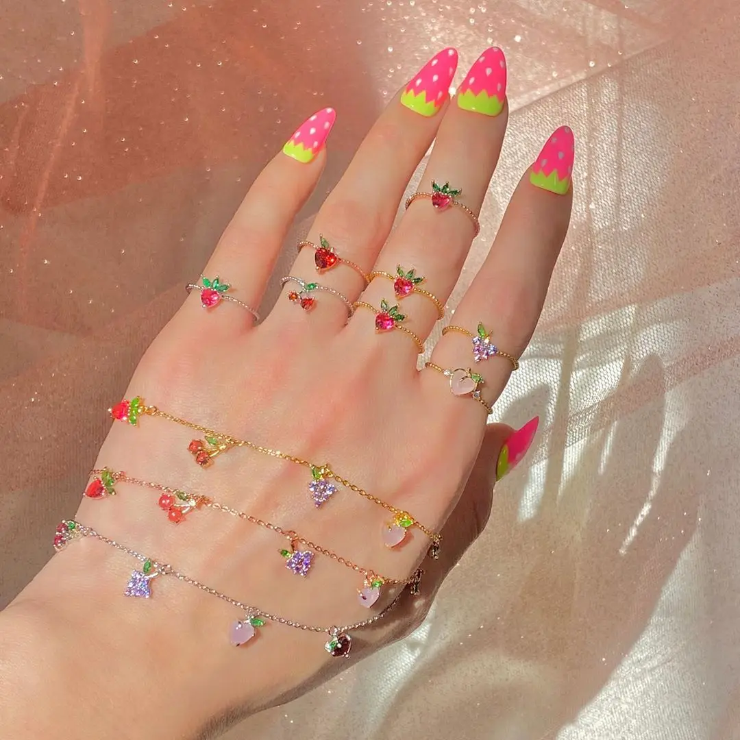 Романтическое милое Золотое кольцо в виде яблока винограда лепестка вишни