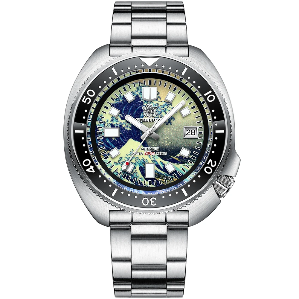 

STEELDIVE Mens Dive Watches Turtle 200m Waterproof Automartic Mechanical Wristwatch Sapphire Full Luminous Kanagawa Dial NH35