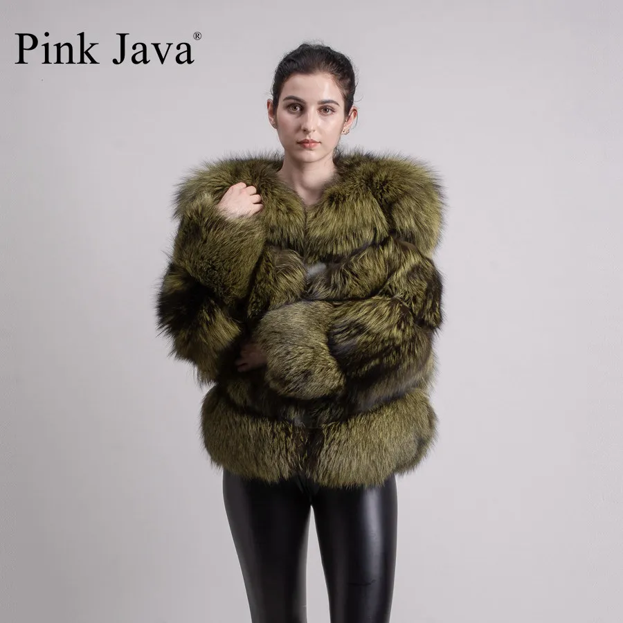 Розовая JAVA QC1820 Новое поступление шуба из натурального Лисьего меха серебряной лисы куртка женская пушистая шуба
