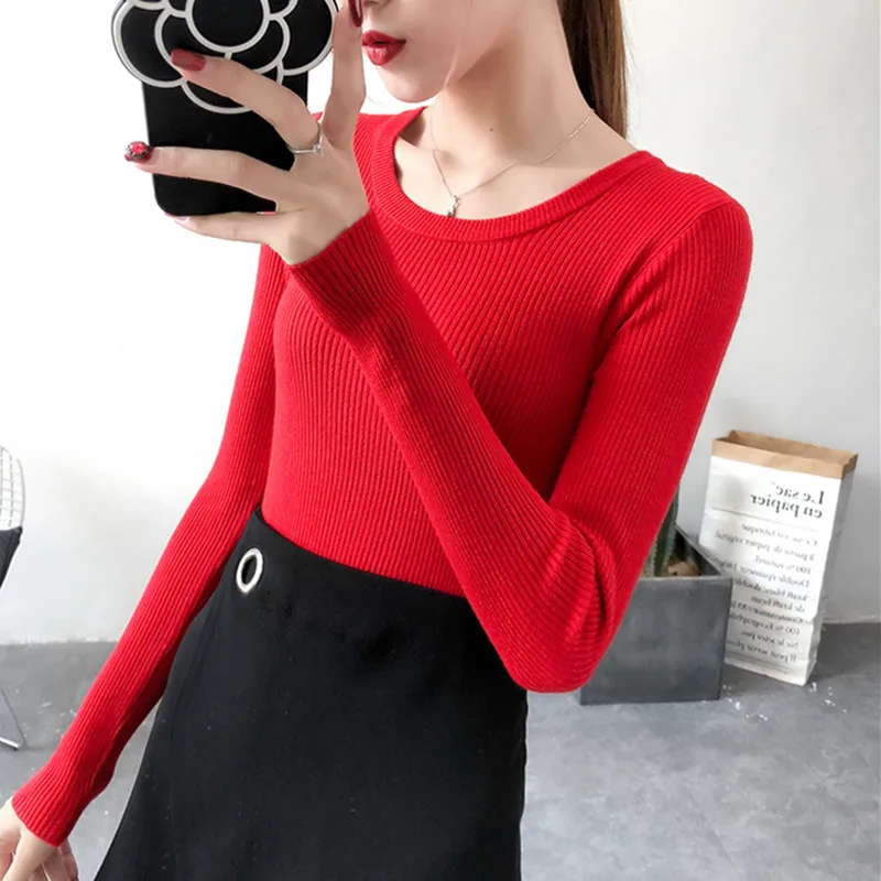 

2020 Knitted Women o-neck Sweater Pullovers spring Autumn Basic Women Sweaters Pullover Slim Fit Black top B108