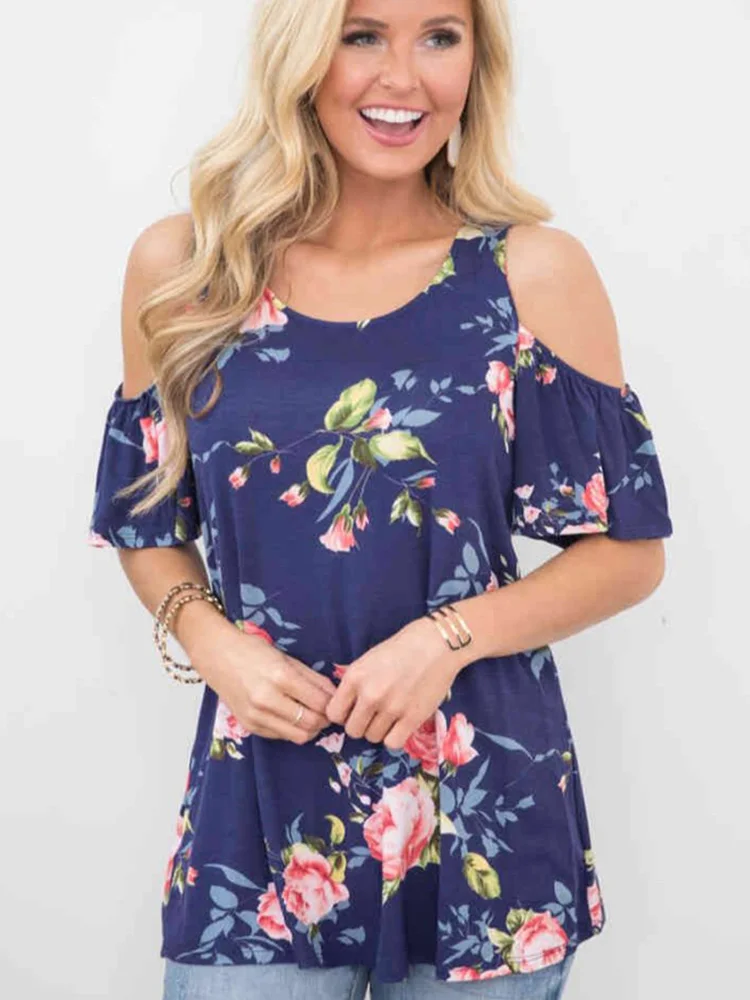 Женская шифоновая блузка с принтом Повседневная Свободная открытыми плечами