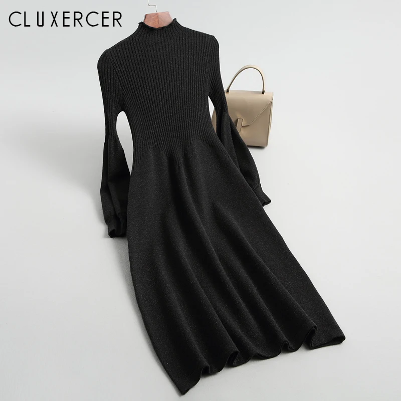 Женские осень зима свитер вязаный платья для тонкий эластичный с высоким плотно