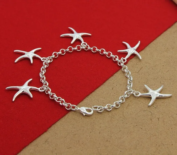 Женский браслет из серебра 925 пробы с подвеской в виде морской звезды