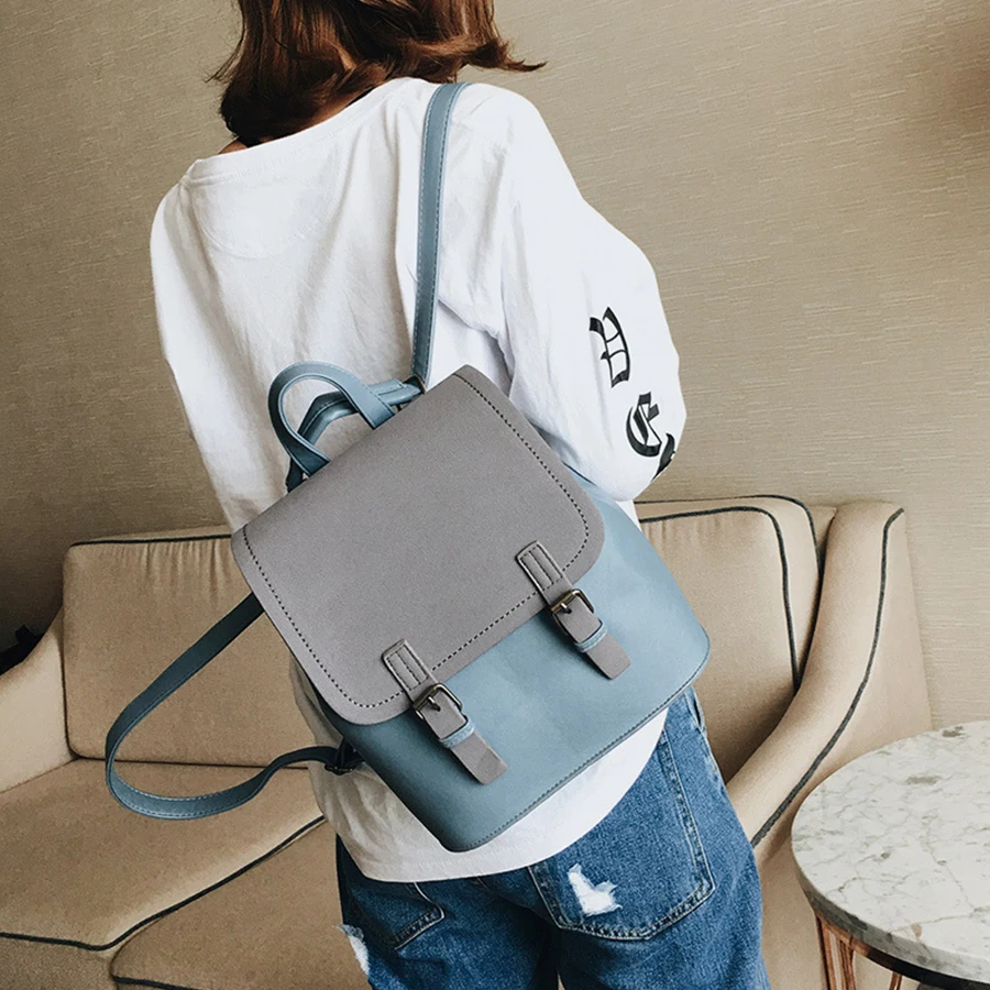 

Fashion Korean Style Leather Small Backpack Women Candy Colors Teenage Girl Student Backpack High Quality Travel Female Backpack