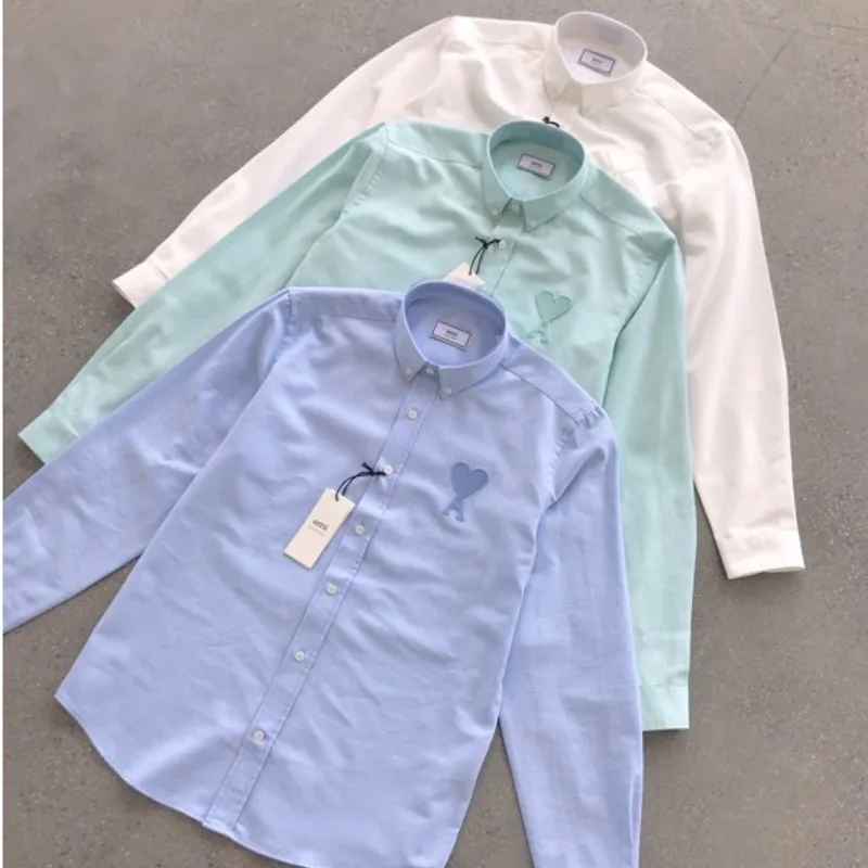 2021 new love cardigan long sleeve fresh sweet single breasted cotton solid color men's and women's shir