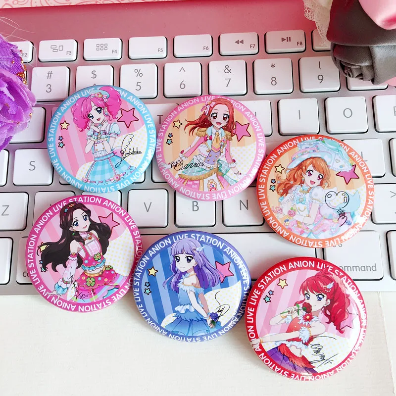 44MM Aikatsu! Cosplay Badges Hoshimiya Ichigo Brooch Pin Kiriya Aoi Shibuki Ran Collection Badge Breastpin for Backpacks Clothes - купить по