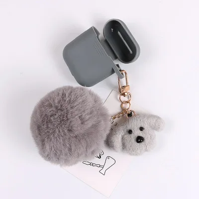No Airpods Милый брелок мини-Пудель помпон брелок для ключей для женщин пушистая плюшевая собака игрушка кукла сумка автомобильный брелок аксессуары для ключей DIY - Цвет: No Airpods