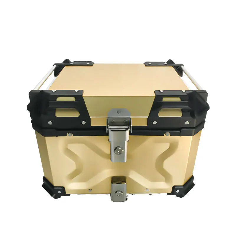 للبيع 45L الذهب دراجة نارية الألومنيوم صندوق علوي مقاوم للماء صندوق علوي مربع خلفي خلفي سكوتر خوذة