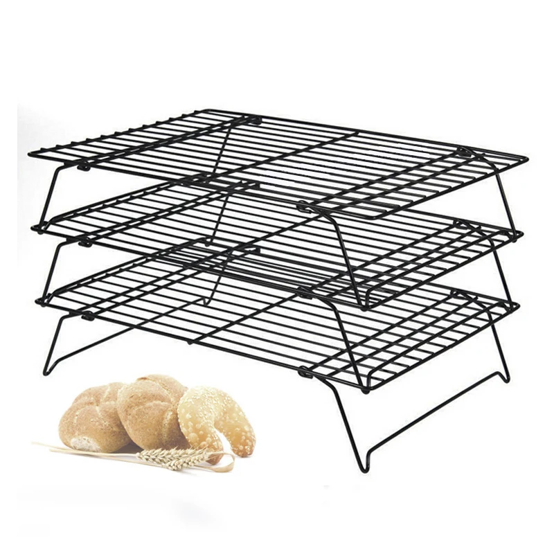 

3 Layers Stackable Wire Grid Cooling Tray Cake Food Rack Oven Kitchen Baking Pizza Bread Barbecue Cookie Holder Biscuit