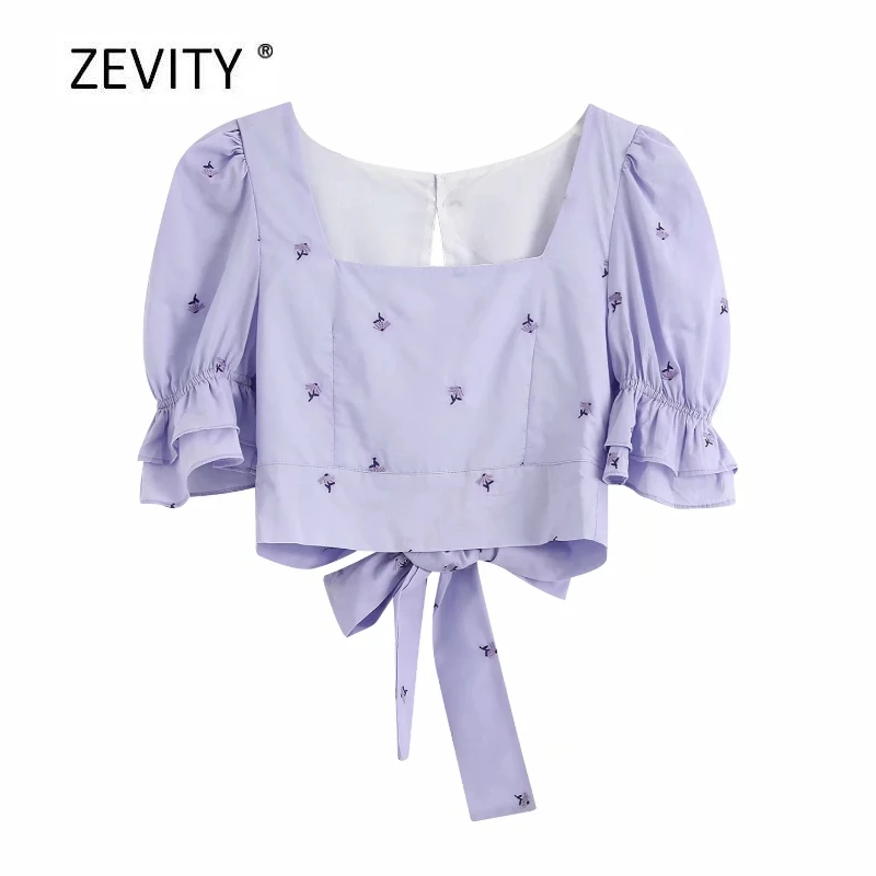 Женская блузка с квадратным вырезом Zevity повседневная короткая цветочной