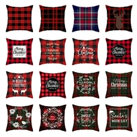 red black geometry plaid cushion cover polyester retro grid christmas elk letter pillow case for sofa flowers bird pillow covers
