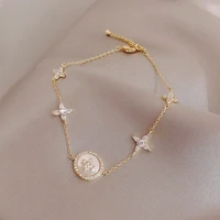 luxury cubic zirconia natural shell stone charm bracelet for woman exquisite gold chain cuff bracelet girls fashion jewelry gift
