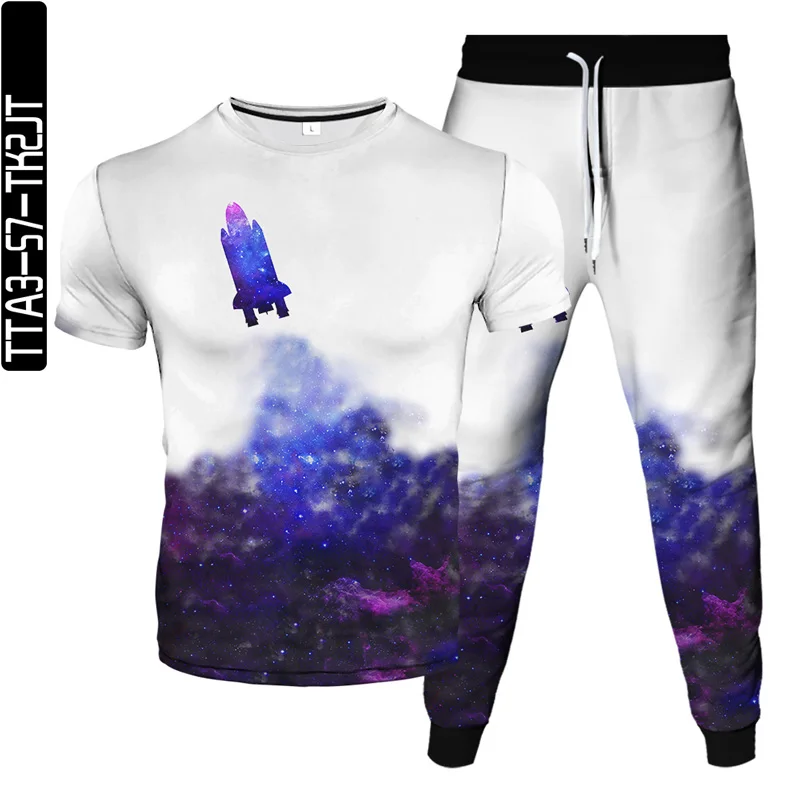 

Hot sale summer new men's T-shirt + sports pants two-piece 3D suit colorful star printing fashion Harajuku men's suit