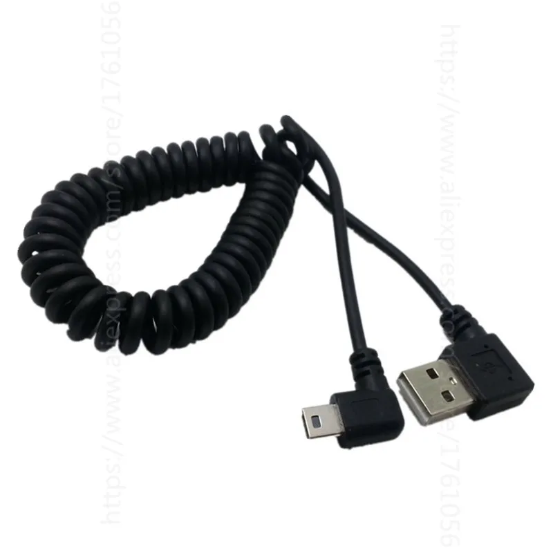 Пружинный Кабель USB 2 0 Type A с прямоугольным штекером на Mini 90 градусов для зарядки и
