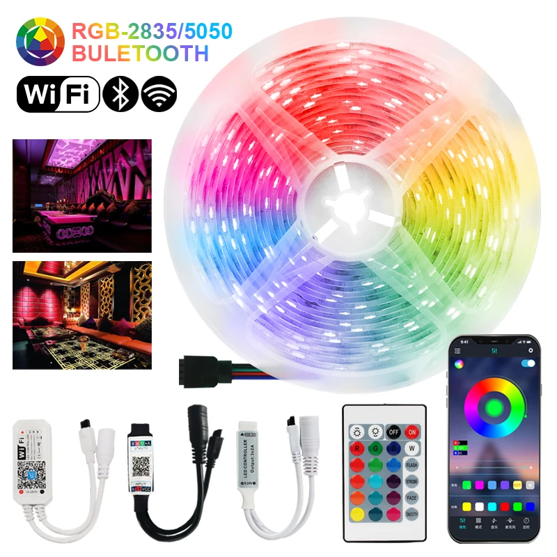 

5M10M15M DC12VLed Waterproof Tape Diode SMD2835 RGB5050 LED Strip Lights Bluetooth WiFi Luces Flexible Remote Control Lighting