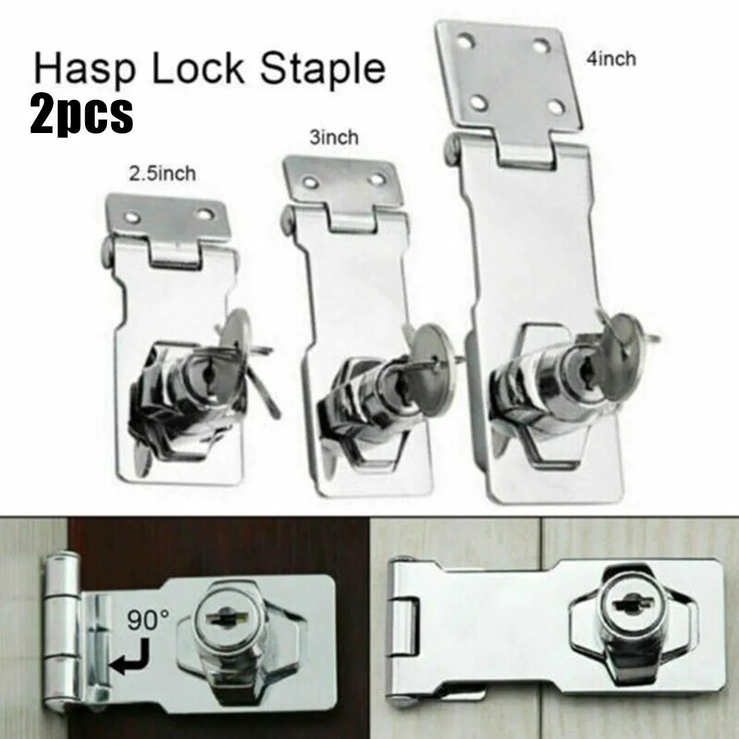 

2pcs Locking Hasp And Staple With Keys Padlock Cupboard Shed Garage Lock 2.5-4in Furniture Fittings Durable Repair Tools