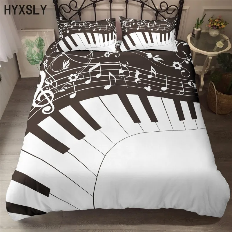 

Черно-белый комплект роскошного постельного белья с музыкальными нотами художественный дизайн пододеяльник для детей и взрослых с наволоч...